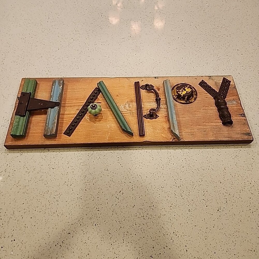 Nordstrom Rustic 3D Wall Hanging HAPPY Shabby Wood Metal